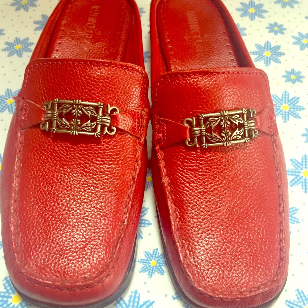 MINNETONKA Leather Mules * Moccasins * Red Slides